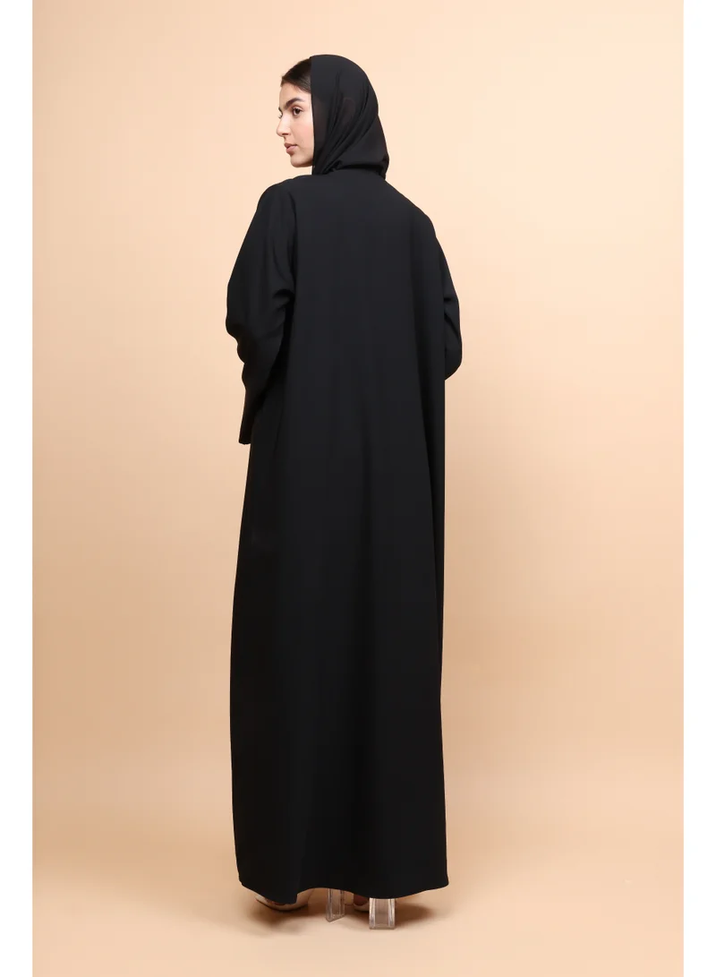 Ikkxa  Celestial Serpentine-Wave Black Abaya for Women | Best Price UAE